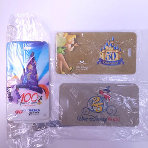 Disney 25th 50th 100th Anniv Luggage Tag 3-Pack New Sealed Vtg Mickey Magic